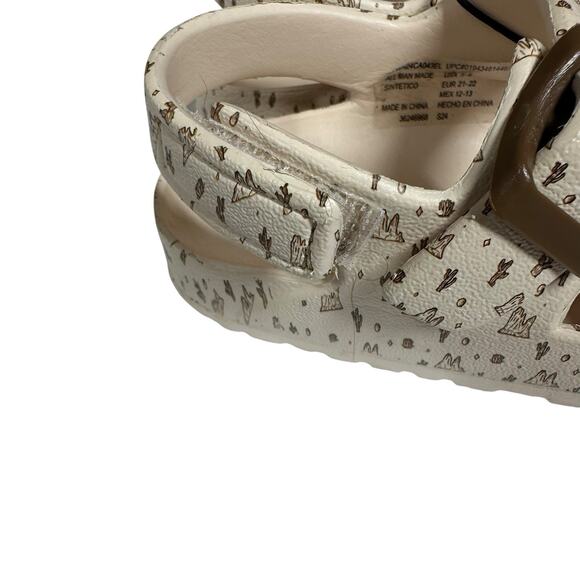 Toddler Double Buckle Sandals Adjustable Cactus Print Tan Brown Back Strap 5-6 - Picture 4 of 9